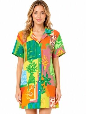 FRNCH Lorraine Tropical Print Shirt Dress Made in Italy NWT